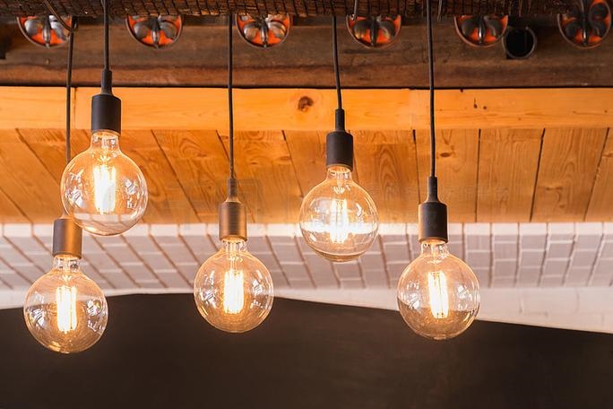 Vintage decorative filament bulb ambience in a café